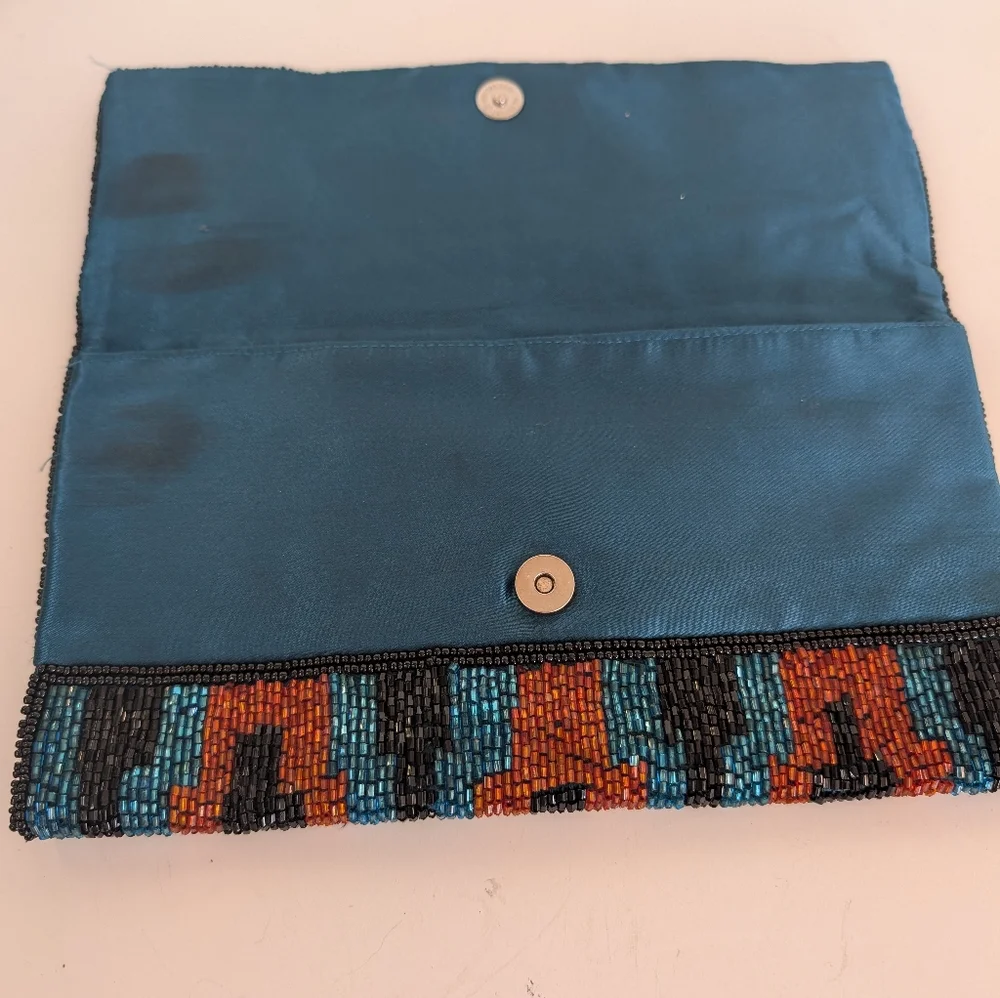 Bag Clutch Beaded Black, Blue, and Bronze Evening - Picture 4 of 4
